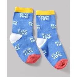 Cute Walk by Babyhug Knit Ankle Length Antibacterial Socks With Striped & Text Design Pack Of 3 - Blue & White