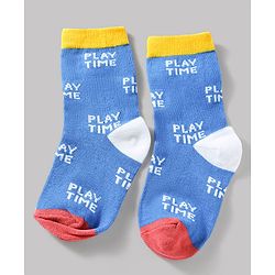 Cute Walk by Babyhug Knit Ankle Length Antibacterial Socks With Striped & Text Design Pack Of 3 - Blue & White