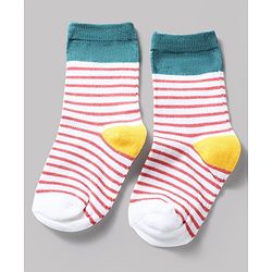 Cute Walk by Babyhug Knit Ankle Length Antibacterial Socks With Striped & Text Design Pack Of 3 - Blue & White