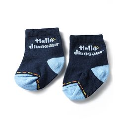 Cute Walk by Babyhug Knit Ankle Length Antibacterial Socks with Dino Design Pack of 3 - Navy & White