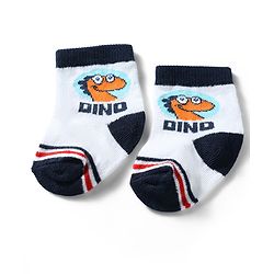 Cute Walk by Babyhug Knit Ankle Length Antibacterial Socks with Dino Design Pack of 3 - Navy & White