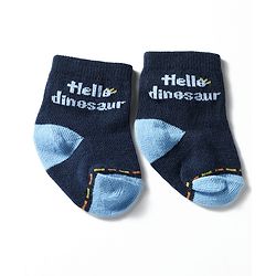 Cute Walk by Babyhug Knit Ankle Length Antibacterial Socks with Dino Design Pack of 3 - Navy & White