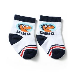 Cute Walk by Babyhug Knit Ankle Length Antibacterial Socks with Dino Design Pack of 3 - Navy & White