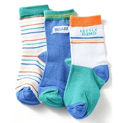 Cute Walk by Babyhug Knit Ankle Length Antibacterial Socks With Striped & Text Design Pack Of 3 - Blue & White