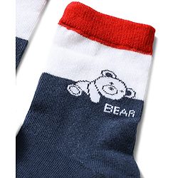 Cute Walk by Babyhug Knit Ankle Length Antibacterial Socks With Striped & Bear Design Pack Of 3 - Navy & White
