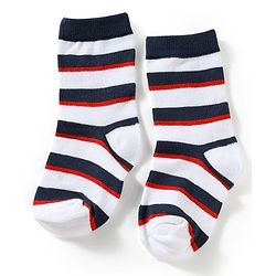 Cute Walk by Babyhug Knit Ankle Length Antibacterial Socks With Striped & Bear Design Pack Of 3 - Navy & White