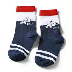 Cute Walk by Babyhug Knit Ankle Length Antibacterial Socks With Striped & Bear Design Pack Of 3 - Navy & White