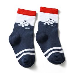 Cute Walk by Babyhug Knit Ankle Length Antibacterial Socks With Striped & Bear Design Pack Of 3 - Navy & White