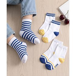 Cute Walk by Babyhug Knit Ankle Length Antibacterial Socks With Stripes Pack Of 3 - Navy & White