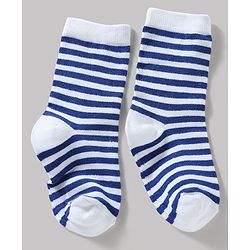 Cute Walk by Babyhug Knit Ankle Length Antibacterial Socks With Stripes Pack Of 3 - Navy & White