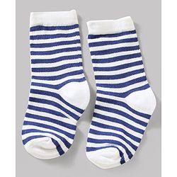 Cute Walk by Babyhug Knit Ankle Length Antibacterial Socks With Stripes Pack Of 3 - Navy & White