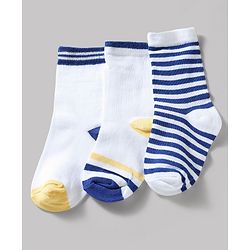 Cute Walk by Babyhug Knit Ankle Length Antibacterial Socks With Stripes Pack Of 3 - Navy & White