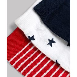 Cute Walk by Babyhug Knit Ankle Length Antibacterial Socks With Stripes & Star Design Pack Of 3 - Navy & White