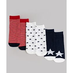 Cute Walk by Babyhug Knit Ankle Length Antibacterial Socks With Stripes & Star Design Pack Of 3 - Navy & White