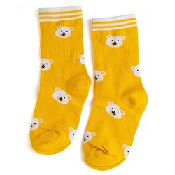Cute Walk by Babyhug Knit Ankle Length Antibacterial Socks With Stripes & Bear Design Pack Of 3 - Navy & Yellow
