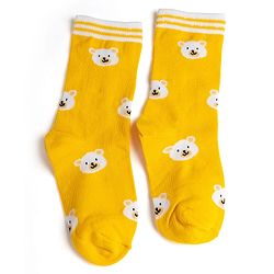 Cute Walk by Babyhug Knit Ankle Length Antibacterial Socks With Stripes & Bear Design Pack Of 3 - Navy & Yellow
