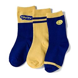 Cute Walk by Babyhug Knit Ankle Length Antibacterial Socks with Stripe & Text Design Pack of 3 - Navy & Yellow