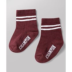 Cute Walk by Babyhug Non Terry Knit Anti-bacterial Ankle Length Striped Socks With Text Design Pack of 3 - Black, White & Maroon