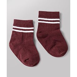 Cute Walk by Babyhug Non Terry Knit Anti-bacterial Ankle Length Striped Socks With Text Design Pack of 3 - Black, White & Maroon