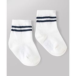 Cute Walk by Babyhug Non Terry Knit Anti-bacterial Ankle Length Striped Socks With Text Design Pack of 3 - Black, White & Maroon