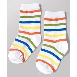 Cute Walk by Babyhug Knit Ankle Length Antibacterial Socks with Stripe & Star Design Pack of 3 - White & Orange