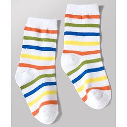 Cute Walk by Babyhug Knit Ankle Length Antibacterial Socks with Stripe & Star Design Pack of 3 - White & Orange