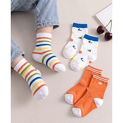 Cute Walk by Babyhug Knit Ankle Length Antibacterial Socks with Stripe & Star Design Pack of 3 - White & Orange