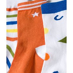 Cute Walk by Babyhug Knit Ankle Length Antibacterial Socks with Stripe & Star Design Pack of 3 - White & Orange