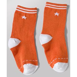 Cute Walk by Babyhug Knit Ankle Length Antibacterial Socks with Stripe & Star Design Pack of 3 - White & Orange