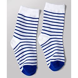 Cute Walk by Babyhug Knit Ankle Length Antibacterial Socks with Stripe & Car Design Pack of 3 - White & Blue