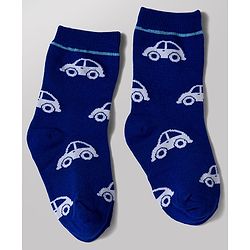 Cute Walk by Babyhug Knit Ankle Length Antibacterial Socks with Stripe & Car Design Pack of 3 - White & Blue