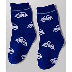 Cute Walk by Babyhug Knit Ankle Length Antibacterial Socks with Stripe & Car Design Pack of 3 - White & Blue