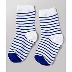 Cute Walk by Babyhug Knit Ankle Length Antibacterial Socks with Stripe & Car Design Pack of 3 - White & Blue