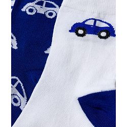 Cute Walk by Babyhug Knit Ankle Length Antibacterial Socks with Stripe & Car Design Pack of 3 - White & Blue