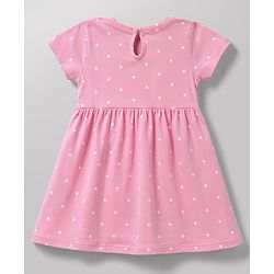 Babyhug Cotton Single Jersey Knit Half Sleeves Floral & Polka Dot  Printed Frock with Bow Applique Pack of 2 - White & Pink