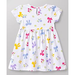 Babyhug Cotton Single Jersey Knit Half Sleeves Floral & Polka Dot  Printed Frock with Bow Applique Pack of 2 - White & Pink