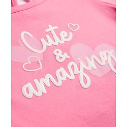 Babyhug 100% Cotton Knit Half Sleeves Text & Hearts Printed T-Shirt & Capri Night Suit - Pink