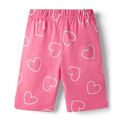 Babyhug 100% Cotton Knit Half Sleeves Text & Hearts Printed T-Shirt & Capri Night Suit - Pink