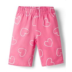 Babyhug 100% Cotton Knit Half Sleeves Text & Hearts Printed T-Shirt & Capri Night Suit - Pink
