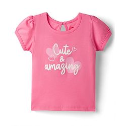 Babyhug 100% Cotton Knit Half Sleeves Text & Hearts Printed T-Shirt & Capri Night Suit - Pink