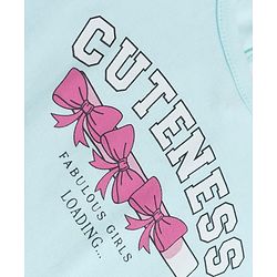 Babyhug 100% Cotton Knit Half Sleeves Top & Capri Night Suit Bow & Text Print - Blue & Pink