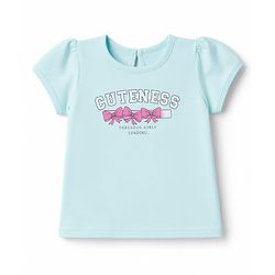 Babyhug 100% Cotton Knit Half Sleeves Top & Capri Night Suit Bow & Text Print - Blue & Pink