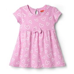 Babyhug Single Jersey Knit Half Sleeves Frocks With Heart Print & Bow Applique Pack of 2 - Pink & Light Pink