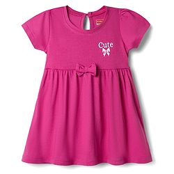 Babyhug Single Jersey Knit Half Sleeves Frocks With Heart Print & Bow Applique Pack of 2 - Pink & Light Pink