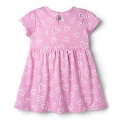 Babyhug Single Jersey Knit Half Sleeves Frocks With Heart Print & Bow Applique Pack of 2 - Pink & Light Pink
