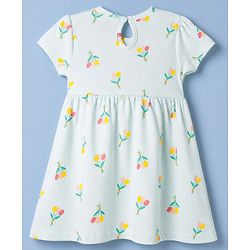 Babyhug Single Jersey Knit Half Sleeves Floral & Hearts Printed Frocks With Bow Applique Pack Of 2 - Pink & Light Green