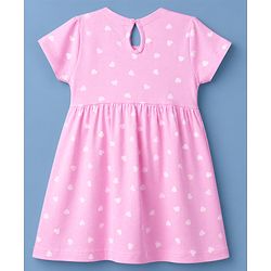 Babyhug Single Jersey Knit Half Sleeves Floral & Hearts Printed Frocks With Bow Applique Pack Of 2 - Pink & Light Green