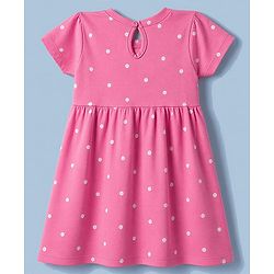 Babyhug Single Jersey Knit Half Sleeves Polka Dot & Unicorn Printed Frock With Bow Applique Pack of 2 - Pink & White