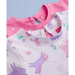 Babyhug Single Jersey Knit Half Sleeves Polka Dot & Unicorn Printed Frock With Bow Applique Pack of 2 - Pink & White