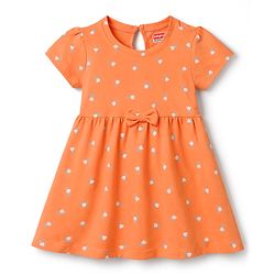 Babyhug Single Jersey Knit Half Sleeves Floral Printed Frocks With Bow Applique Pack Of 2 - Orange & Yellow